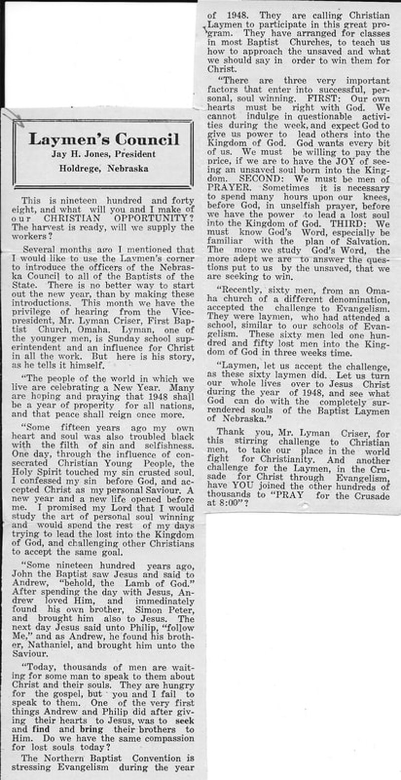 1948 - Layman's Council Article