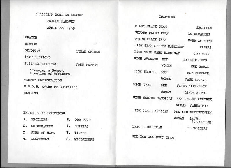 Christian Bowling League - Awards Banquet Program