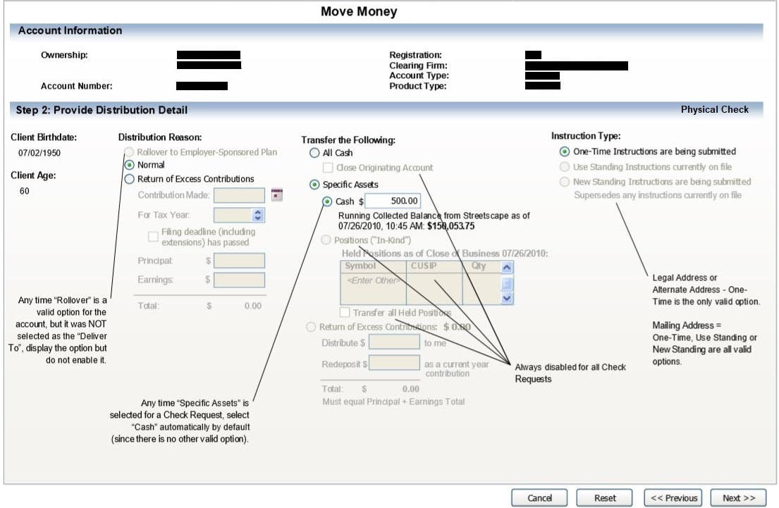 A high fidelity screen mockup that includes annotated business rules for each group of controls.