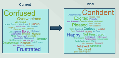 Word Cloud of Emotive responses of the Home Office persona - largest Current word is 