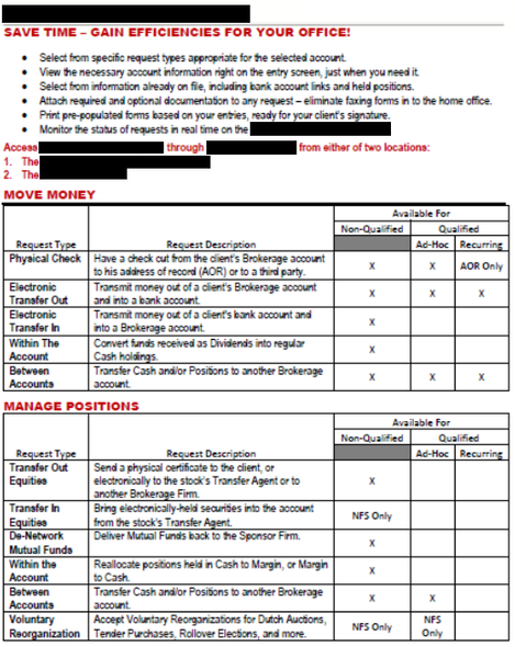 A one-page marketing document listing the benefits of the new tool and a chart outlining the availability of each feature
