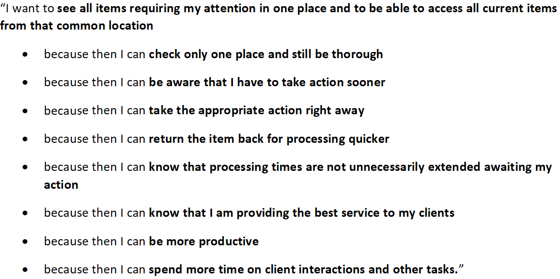 Standard user story format for a consolidated 